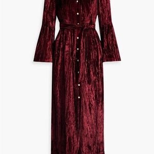 Batsheva Deep Red Velvet Long Sleeve Dress